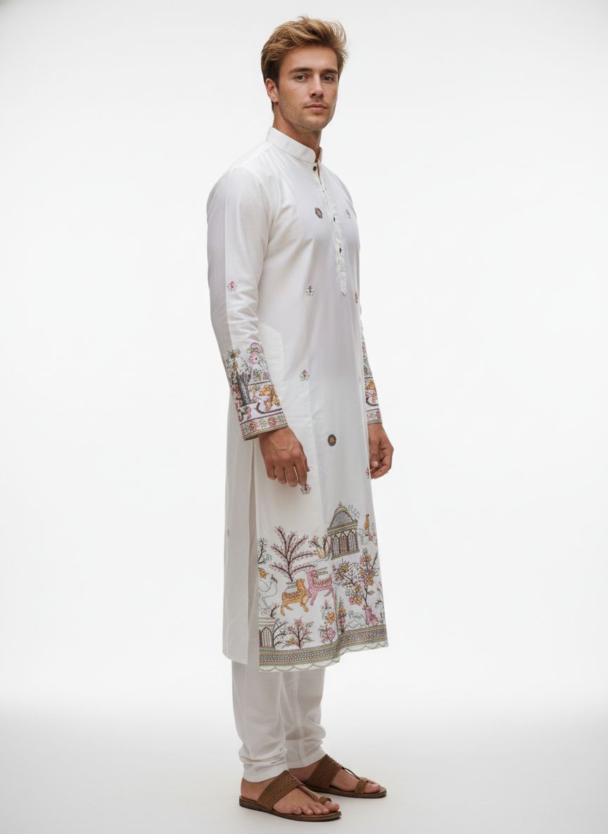 men maya satin embroidered kurta festive ethnic wear