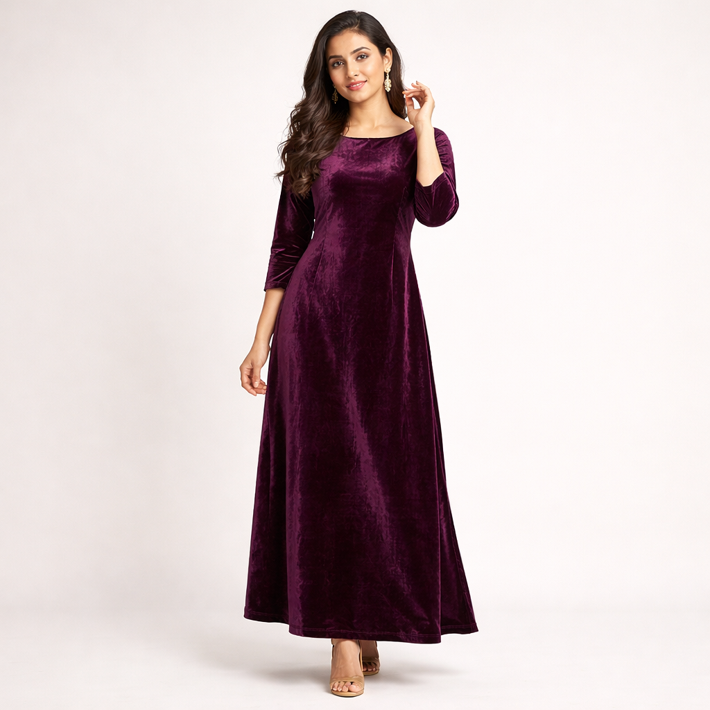 Solid Velvet Fabric for Blouse – Plain Unstitched Velvet Cloth – Wine – 1 Meter