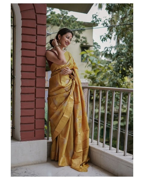 Sky Charm Banarasi Soft Silk Saree with Colorful Prints & Copper Zari – Colour 6