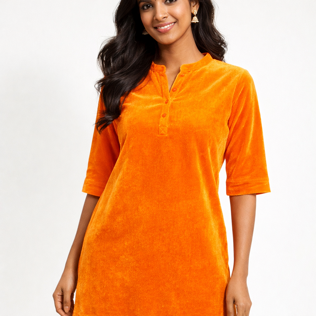 Solid Velvet Fabric for Blouse – Plain Unstitched Velvet Cloth – Yellow – 1 Meter