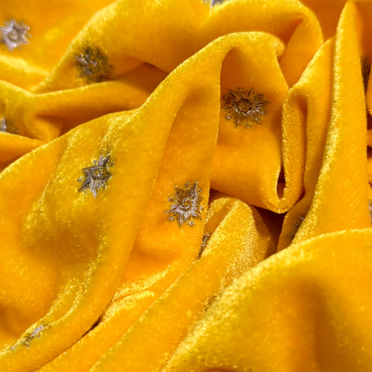Yellow Star Embroidery Fabric – Designer Embroidered Fabric for Lehenga, Blouse & Kurti – 44 Inch Width – 1 Meter