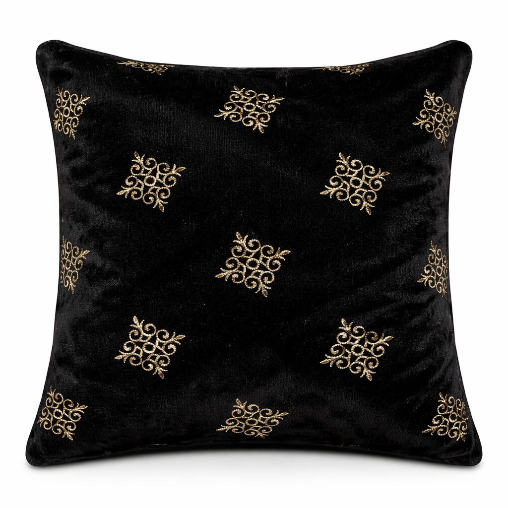Black Kite Embroidery Velvet Fabric – Designer Work | 1 Meter