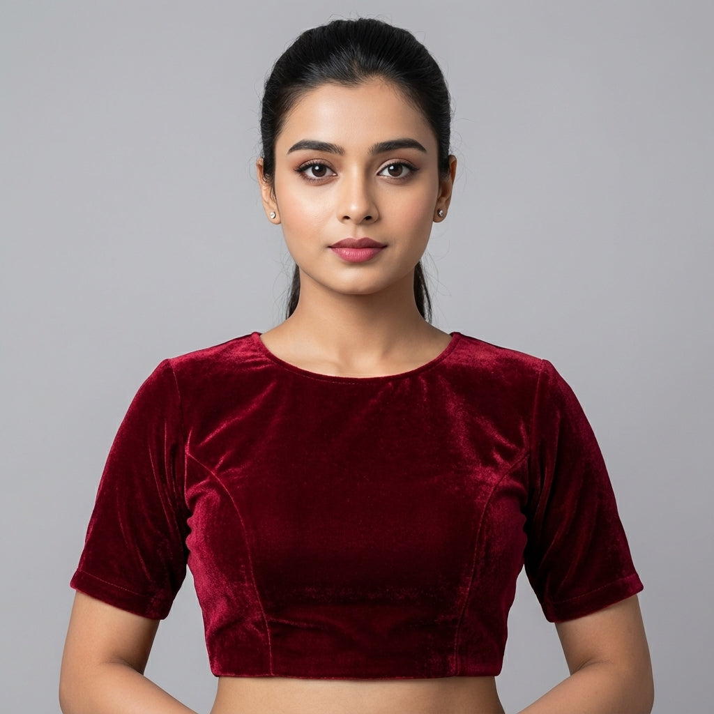 Maroon Ice Velvet Fabric – Premium Soft Finish | By Meter