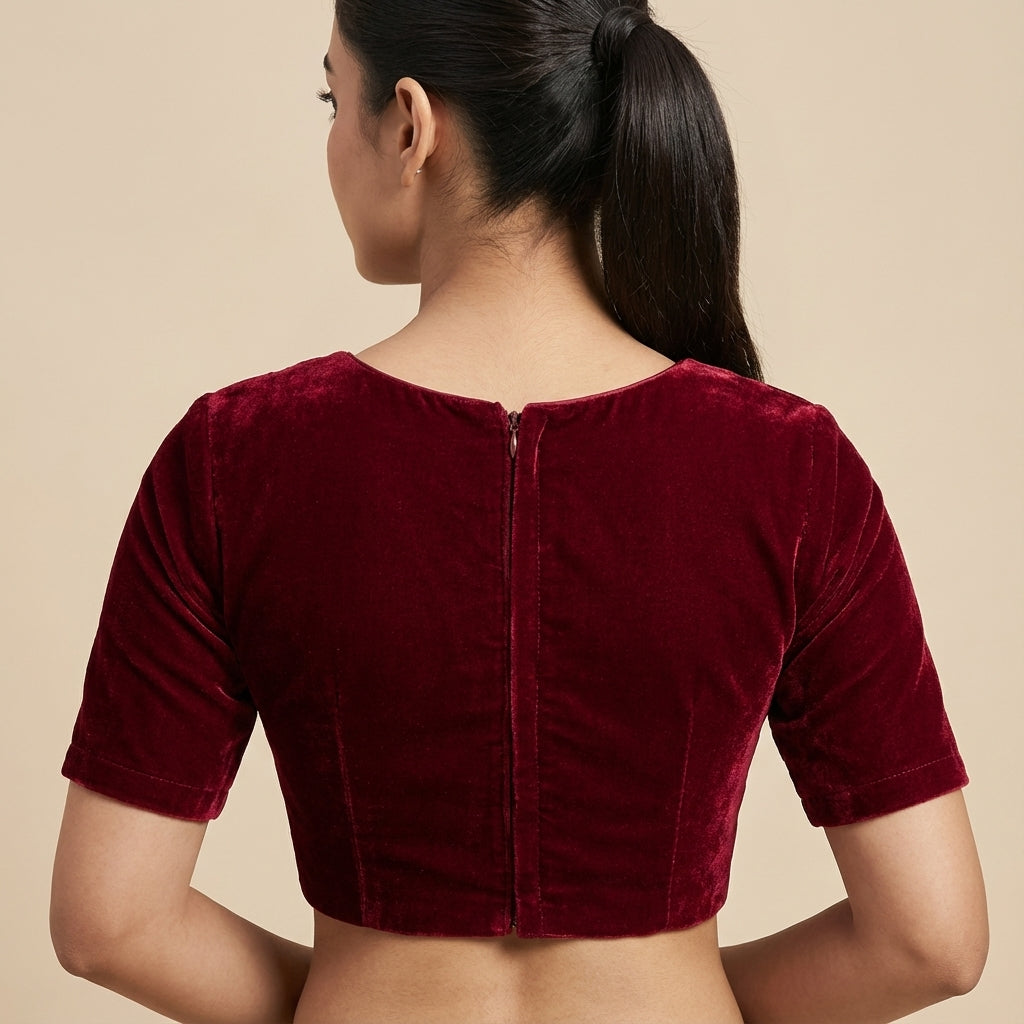 Maroon Ice Velvet Fabric – Premium Soft Finish | By Meter