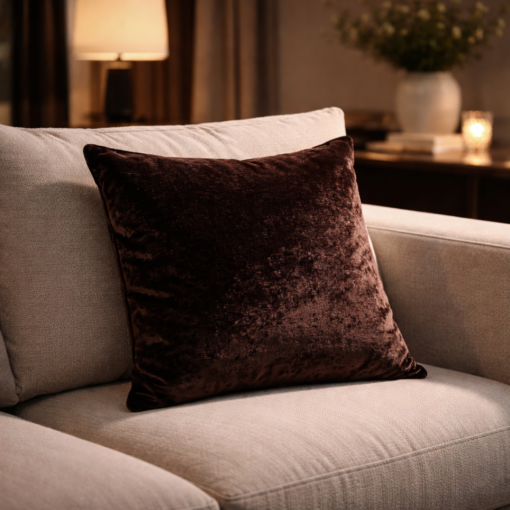 Coffee Velvet Cushion | Warm Elegant Decorative Cushion