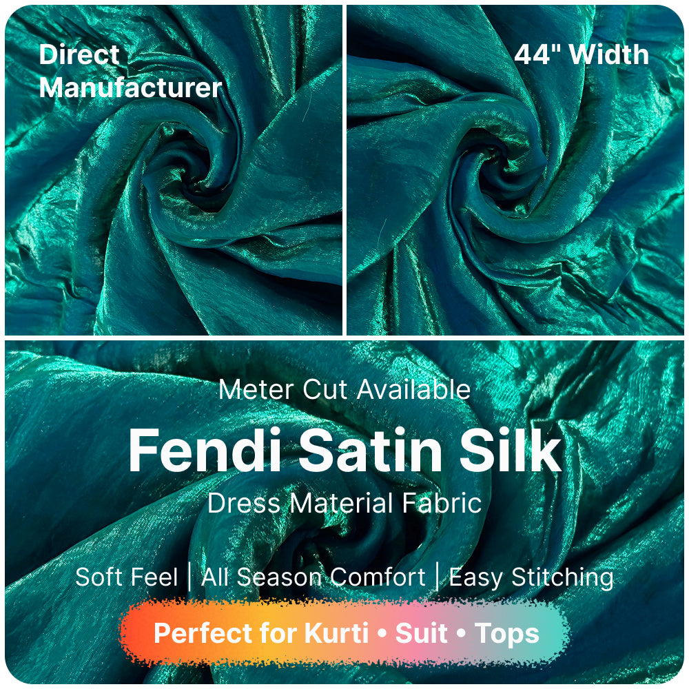 Peacock Teal Blue Fandi Fabric – Soft Lightweight Plain Fabric for Kurti, Gown & Designer Dresses