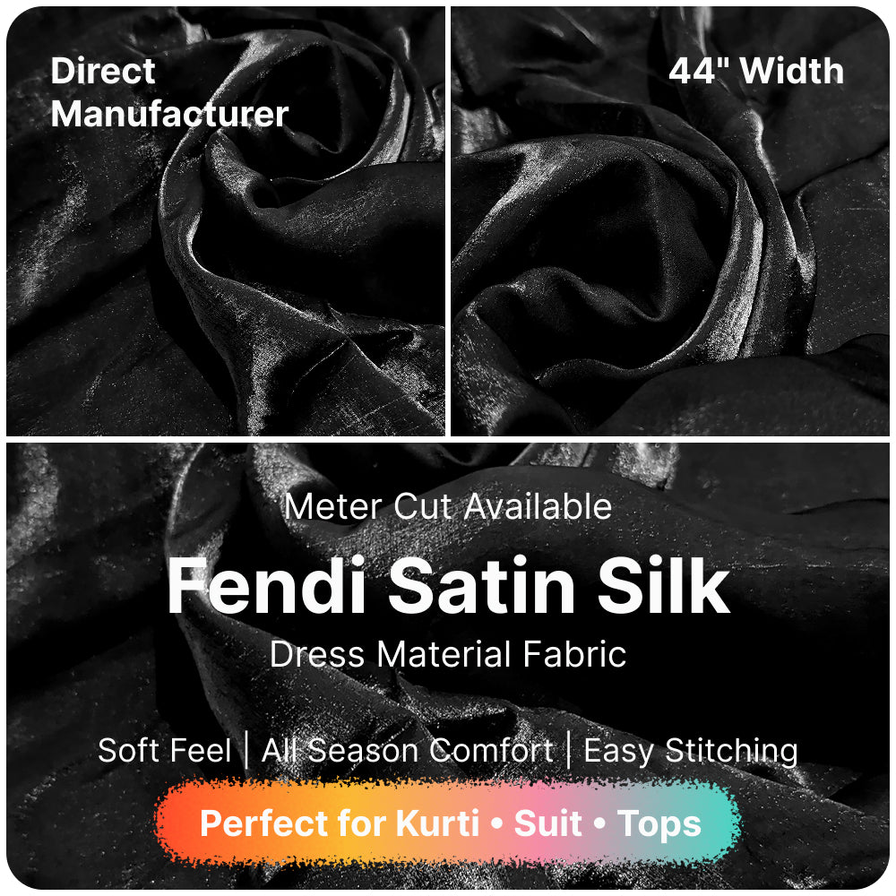 Jet Black Fandi Fabric – Soft Lightweight Plain Fabric for Kurti, Gown & Designer Dresses