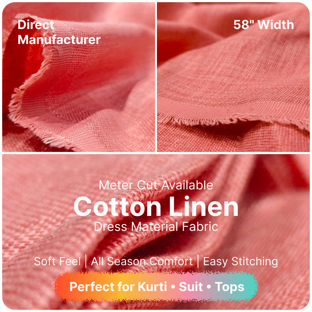 Rosewood Pink Premium Linen Fabric for Kurti, Blouse & Dress Material | Soft Breathable Linen Cloth