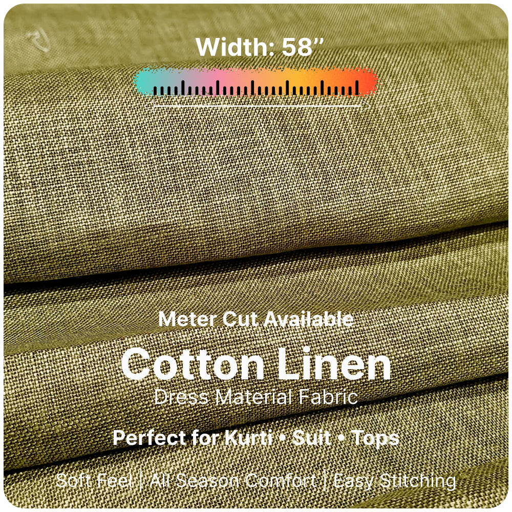 Premium Olive Green Linen Fabric for Kurti Shirt and Dress | Soft Breathable Plain Linen Cloth | Boutique Quality Fabric