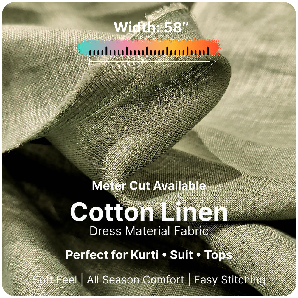 Army Green Premium Linen Fabric for Kurti, Blouse & Dress Material | Soft Breathable Linen Cloth