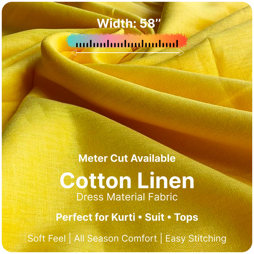 Sunshine Yellow Premium Linen Fabric for Kurti, Blouse & Dress Material | Soft Breathable Linen Cloth