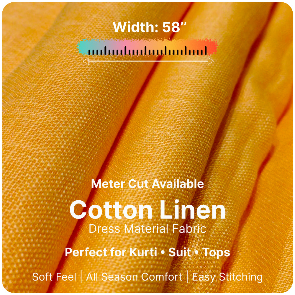 Mustard Yellow Premium Linen Fabric for Kurti, Blouse & Dress Material | Soft Breathable Linen Cloth