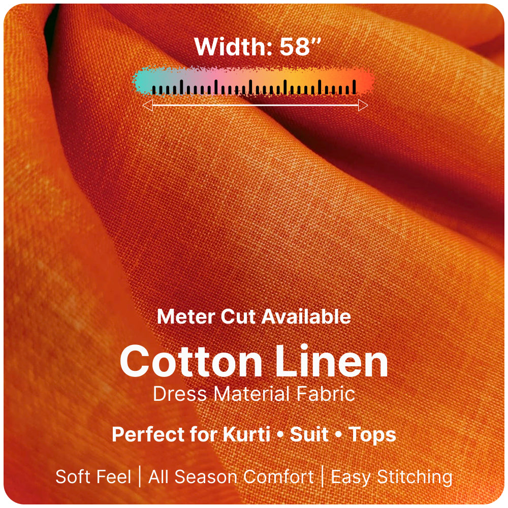 Orange Rust Premium Linen Fabric for Kurti, Blouse & Dress Material | Soft Breathable Linen Cloth