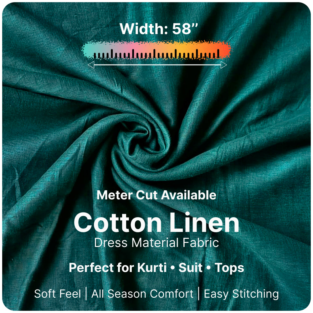 Premium Dark Teal Linen Fabric for Kurti Shirt and Dress | Soft Breathable Plain Linen Cloth | Boutique Quality Fabric