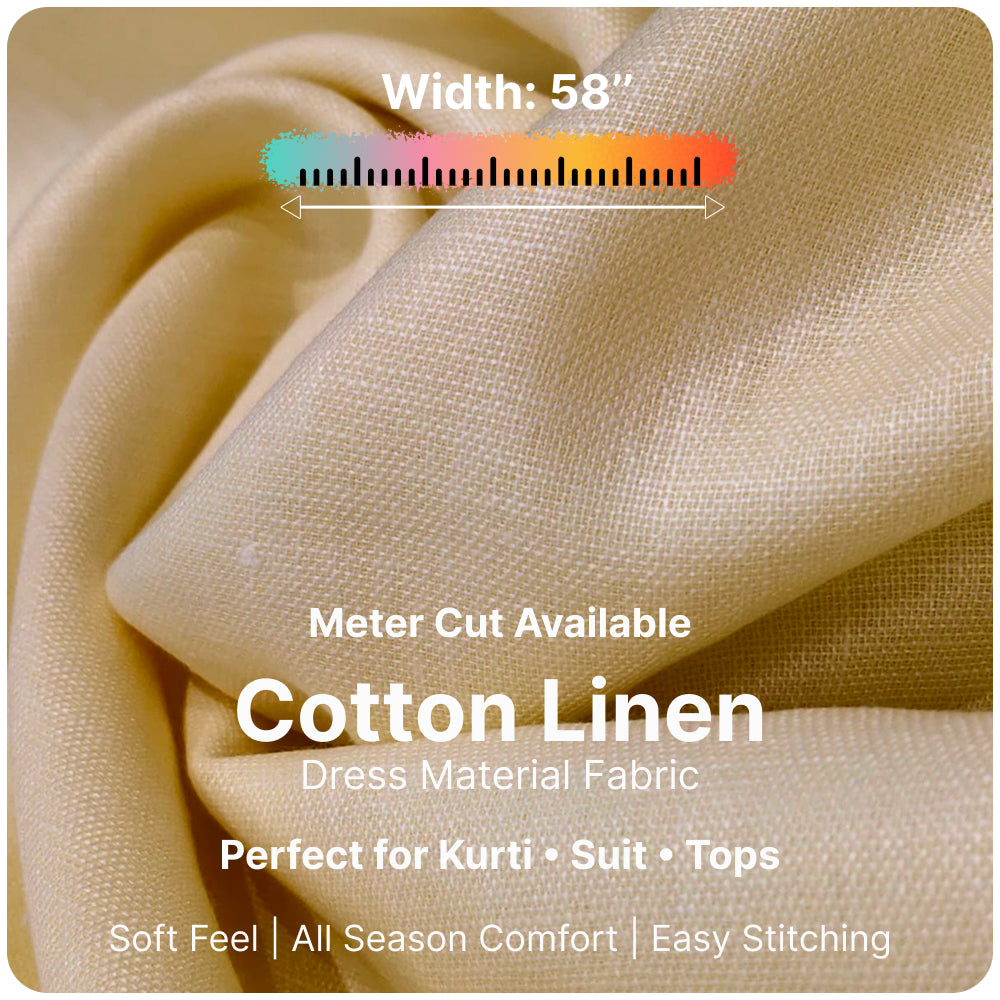Ivory Beige Premium Linen Fabric for Kurti, Blouse & Dress Material | Soft Breathable Linen Cloth
