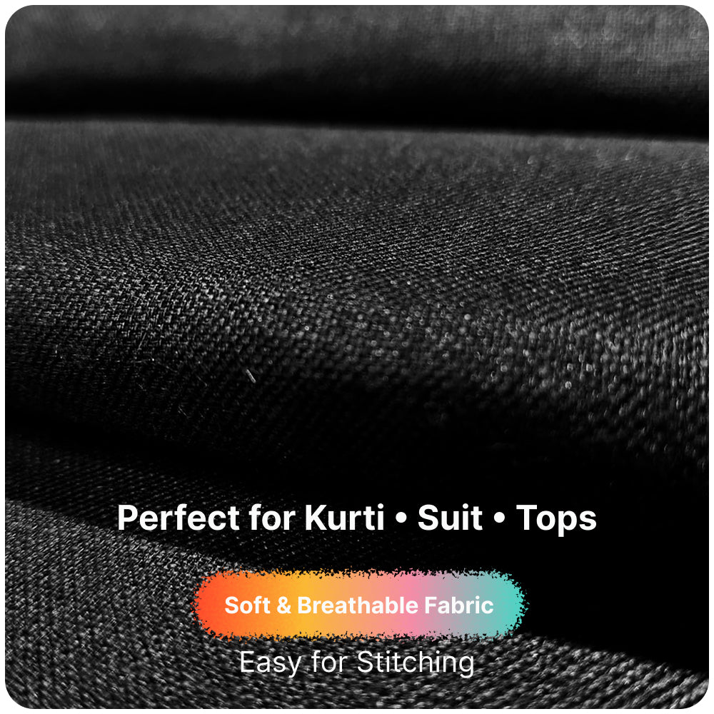 Premium Jet Black Linen Fabric for Kurti Shirt and Dress | Soft Breathable Plain Linen Cloth | Boutique Quality Fabric