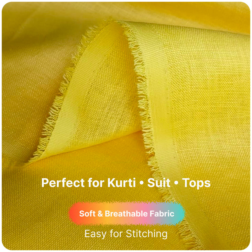 Sunshine Yellow Premium Linen Fabric for Kurti, Blouse & Dress Material | Soft Breathable Linen Cloth