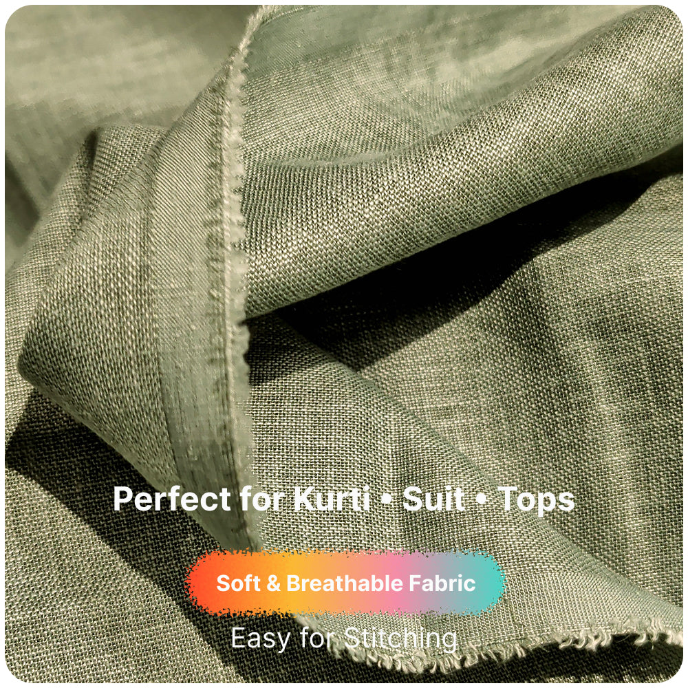 Army Green Premium Linen Fabric for Kurti, Blouse & Dress Material | Soft Breathable Linen Cloth