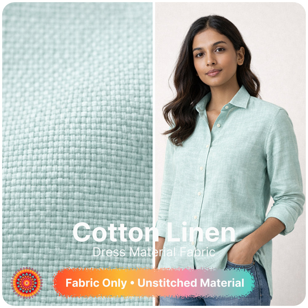 Mint Green Premium Linen Fabric for Kurti, Blouse & Dress Material | Soft Breathable Linen Cloth