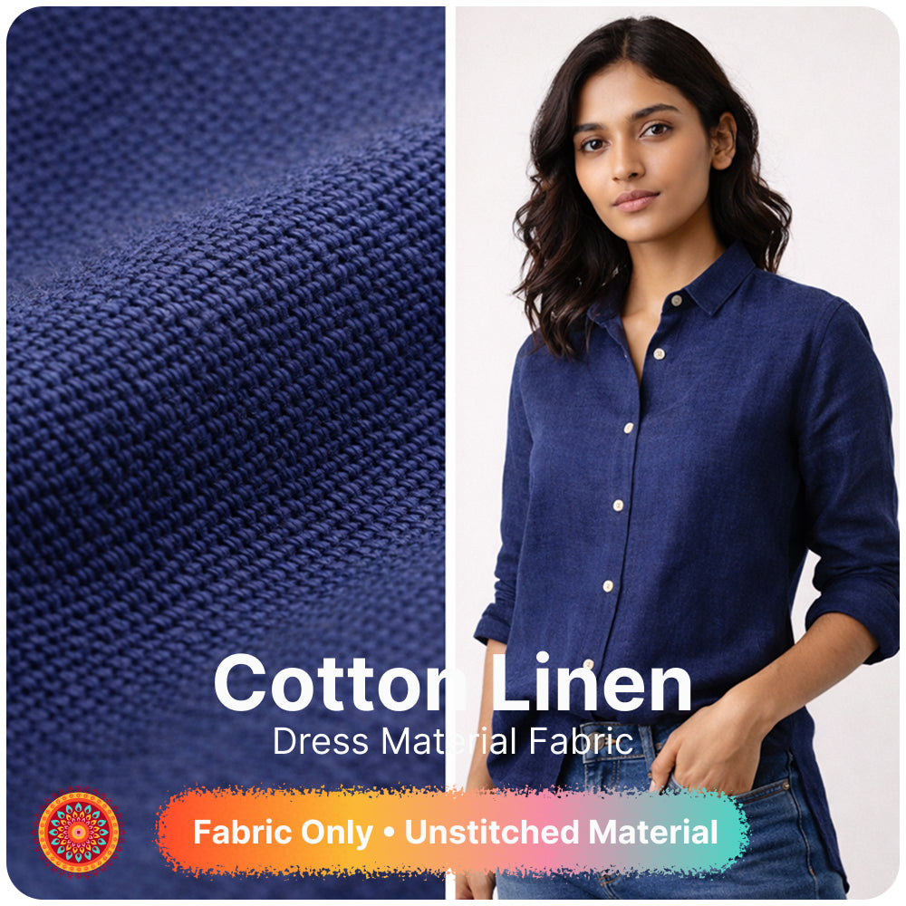 Premium Navy Blue Linen Fabric for Kurti Shirt and Dress | Soft Breathable Plain Linen Cloth | Boutique Quality Fabric