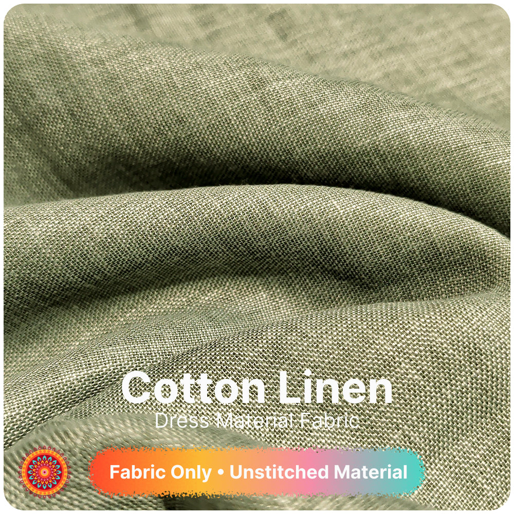 Army Green Premium Linen Fabric for Kurti, Blouse & Dress Material | Soft Breathable Linen Cloth