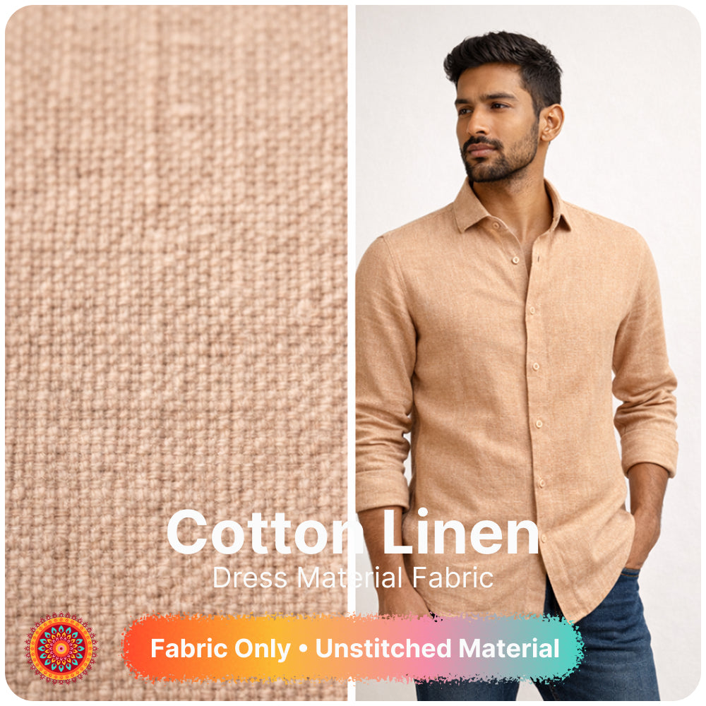 Beige Gold Premium Linen Fabric for Kurti, Blouse & Dress Material | Soft Breathable Linen Cloth