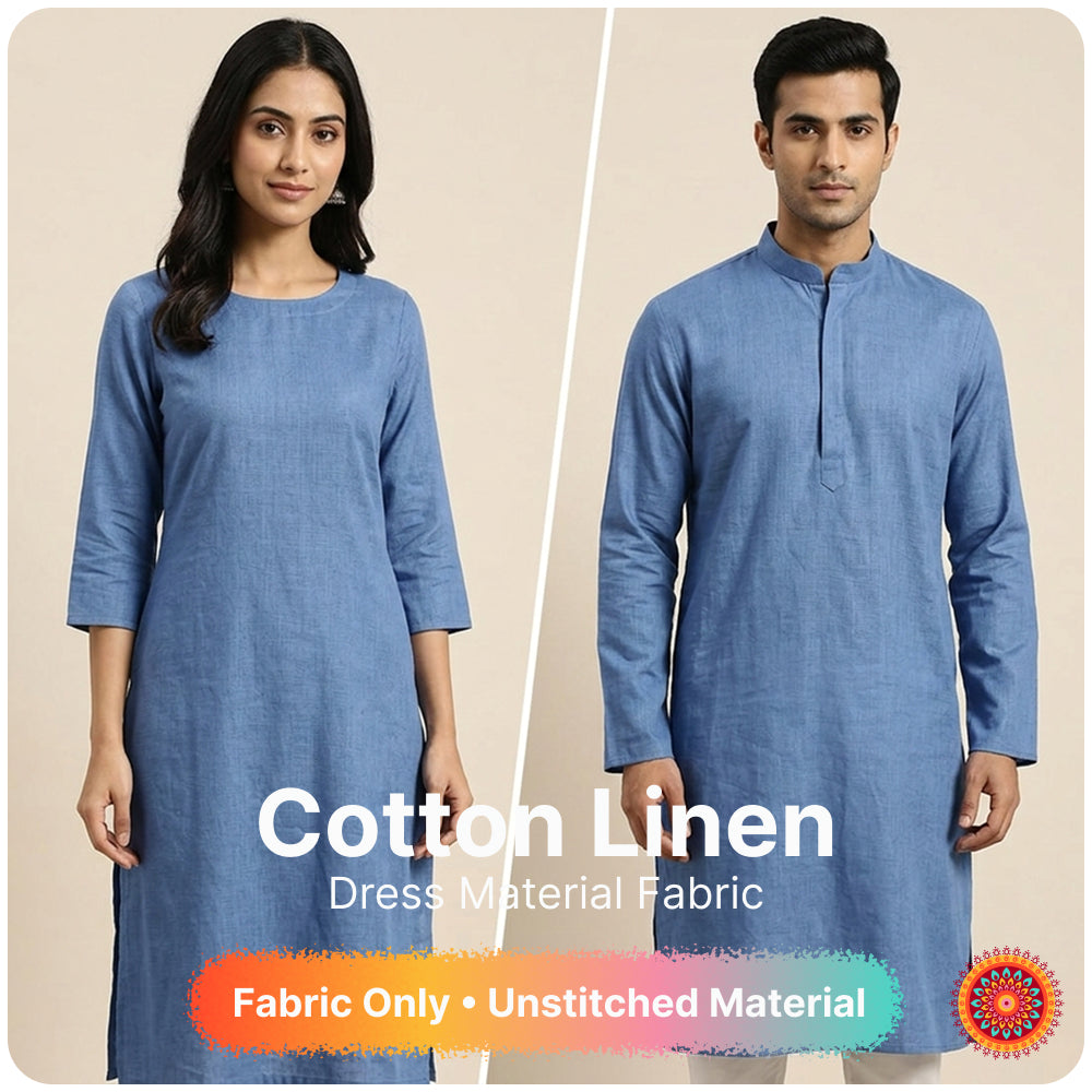 Royal Blue Premium Linen Fabric for Kurti, Blouse & Dress Material | Soft Breathable Linen Cloth