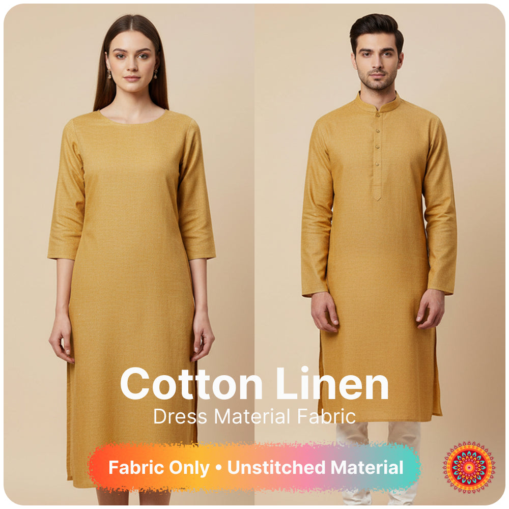 Mustard Yellow Premium Linen Fabric for Kurti, Blouse & Dress Material | Soft Breathable Linen Cloth