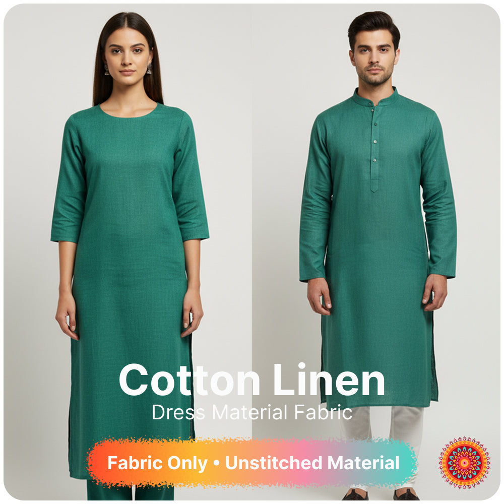 Bottle Green Premium Linen Fabric for Kurti, Blouse & Dress Material | Soft Breathable Linen Cloth