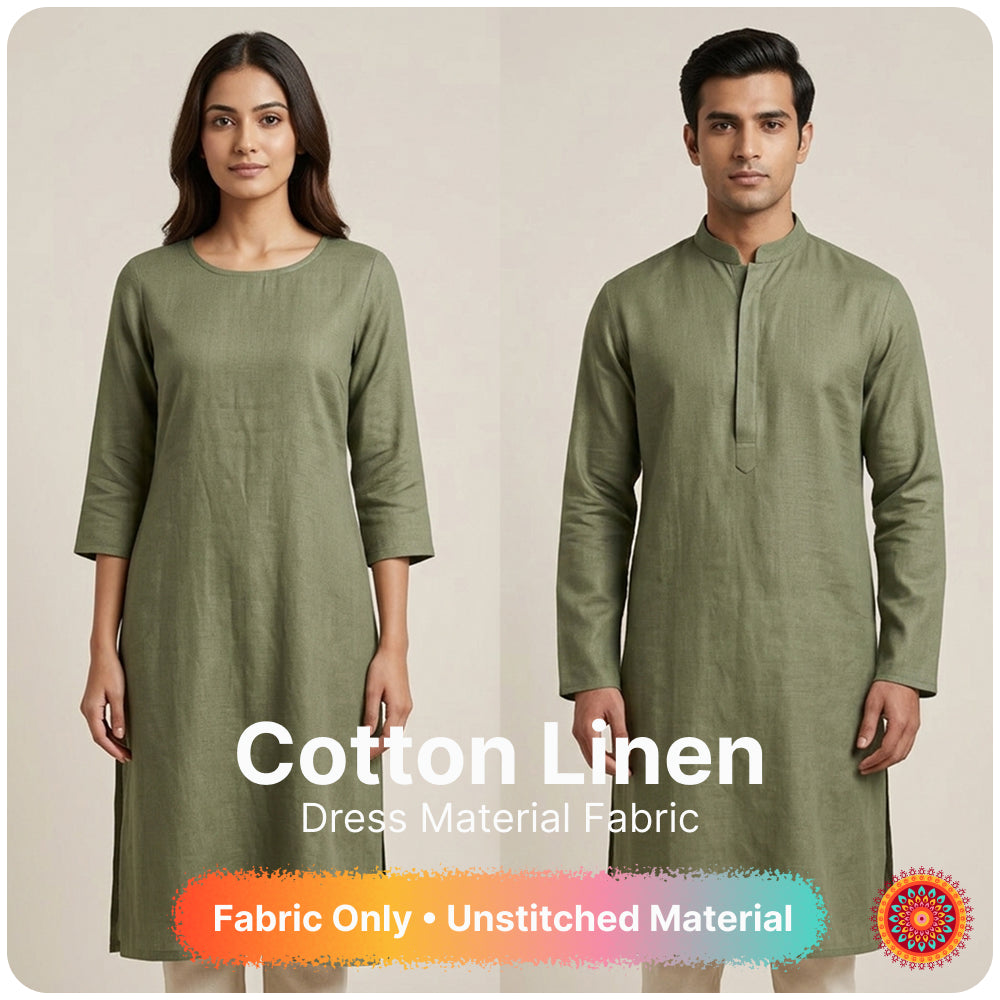 Army Green Premium Linen Fabric for Kurti, Blouse & Dress Material | Soft Breathable Linen Cloth