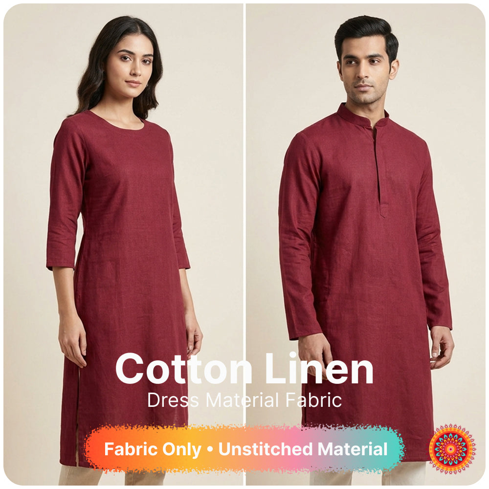 Wine Maroon Premium Linen Fabric for Kurti, Blouse & Dress Material | Soft Breathable Linen Cloth
