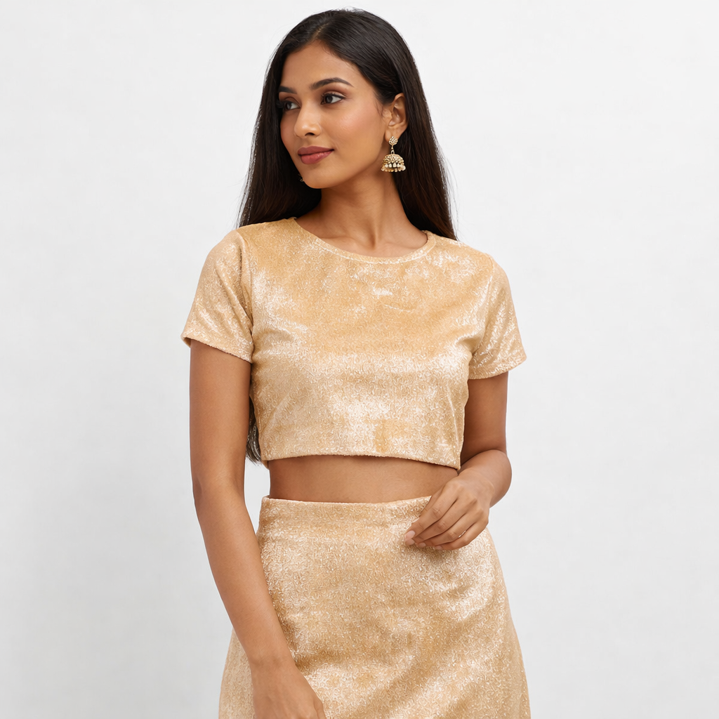 Plain Velvet Fabric Gold – 1 Meter Unstitched Blouse Fabric | 44 Inch Width | 220 GSM