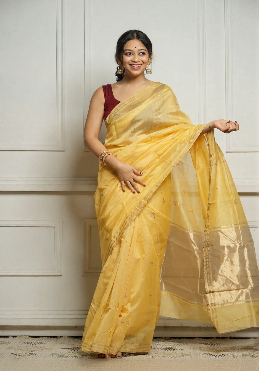 Celestial Bloom Soft Linen Cotton Silk Saree with Rich Jacquard Weaving – Colour 4