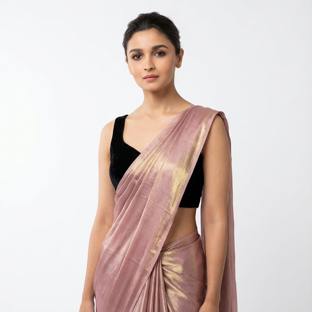 Fandy satin chiffon saree with velvet blouse