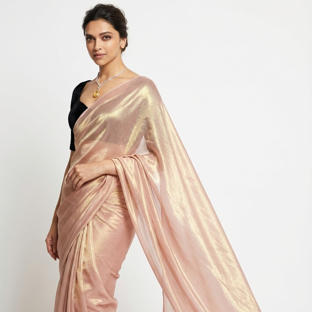 Baby peach pink fandy saree with velvet blouse