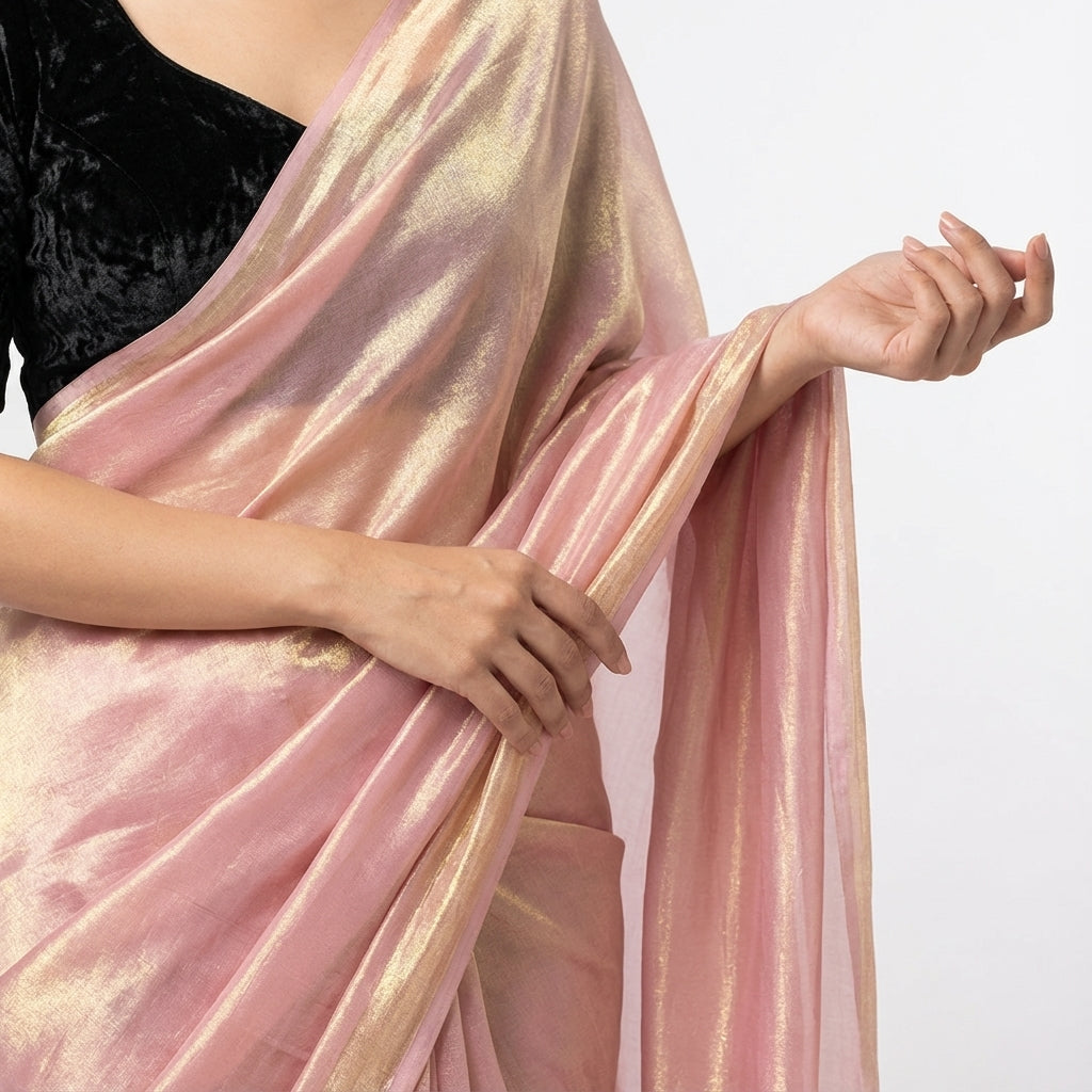 Fandy satin chiffon saree with velvet blouse