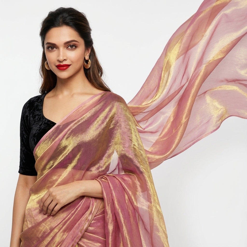 Antique wine fandy saree styled with velvet blouse for vintage ethnic look