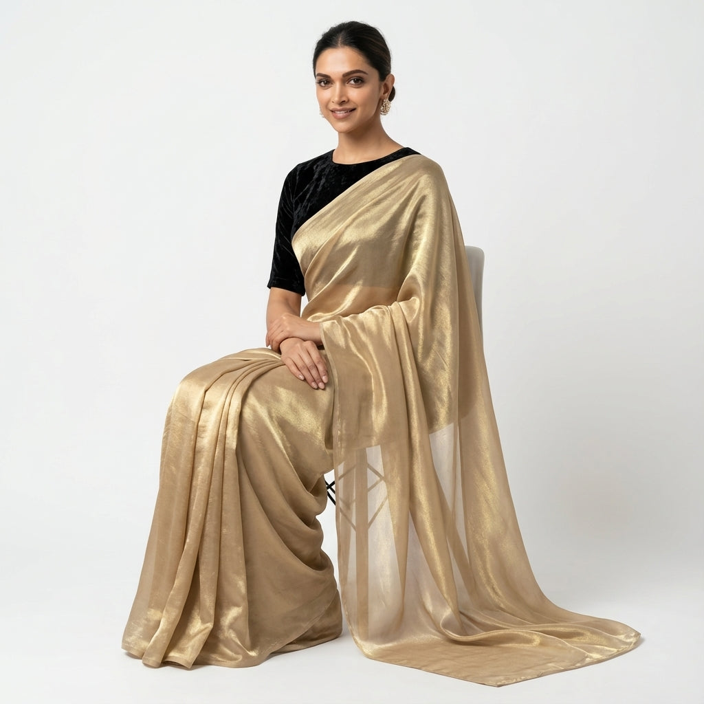 Classic cream fandy saree styled with velvet blouse contrast