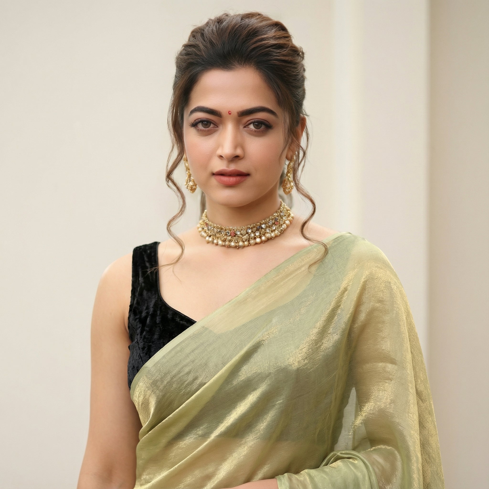 Mint green fandy saree with velvet blouse