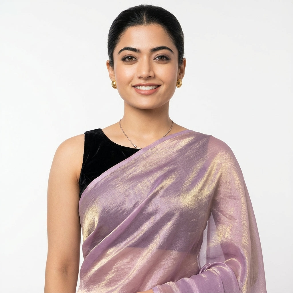 Lavender purple fandy saree with velvet blouse
