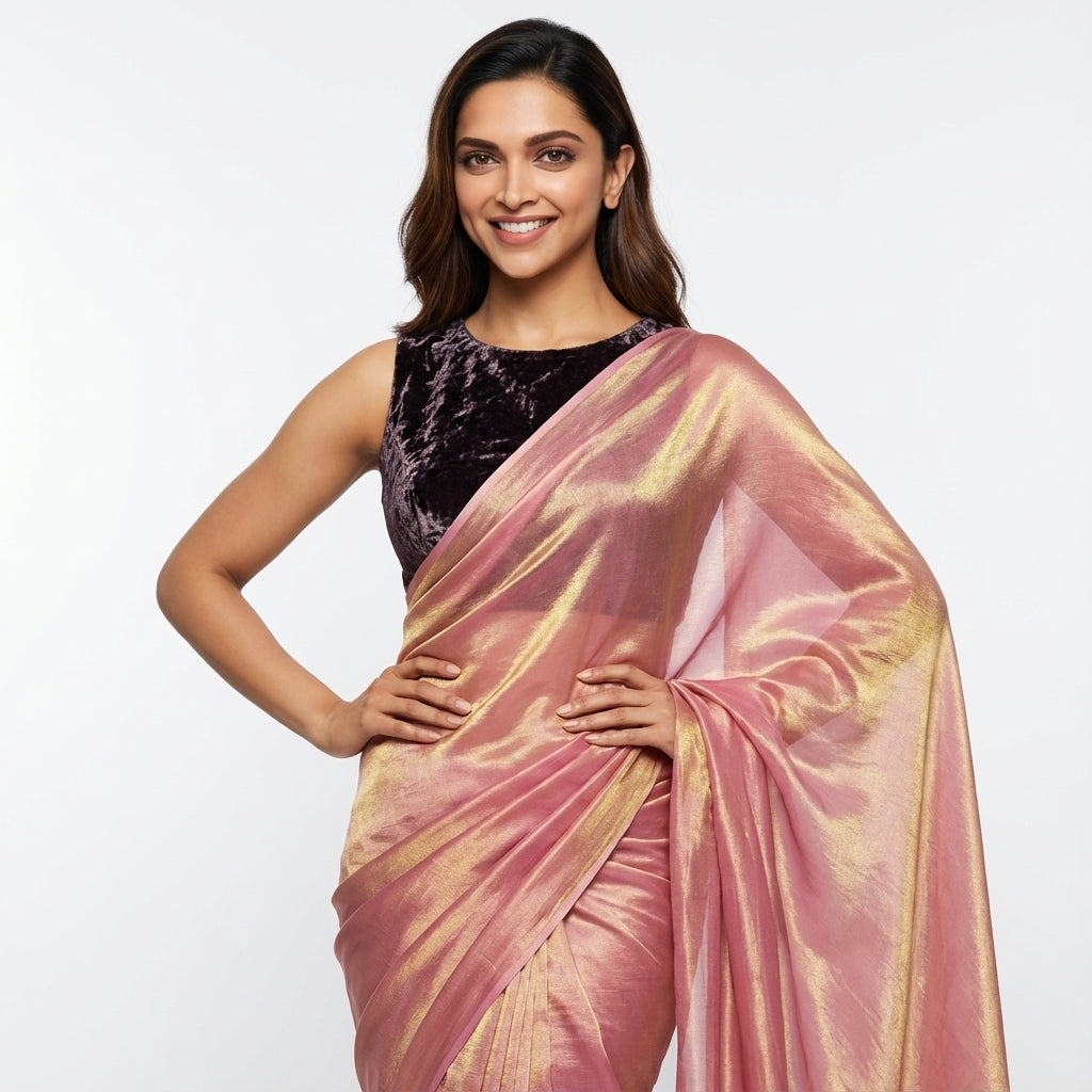 Antique wine fandy saree styled with velvet blouse for vintage ethnic look