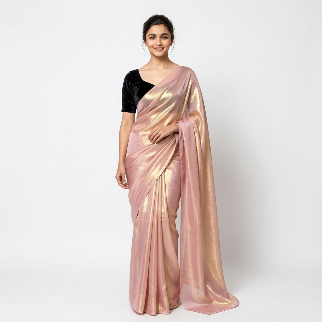 Fandy satin chiffon saree with velvet blouse