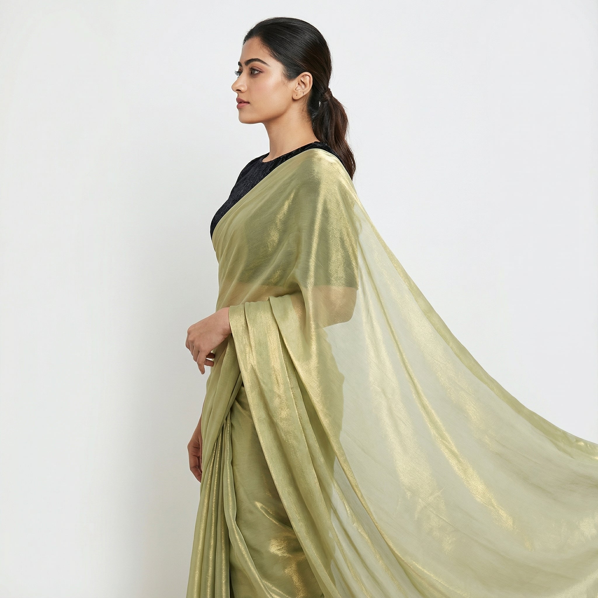 Mint green fandy saree with velvet blouse