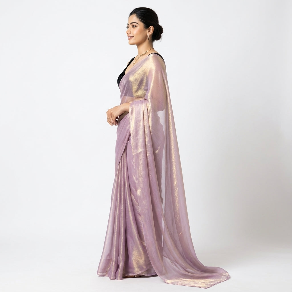 Lavender purple fandy saree with velvet blouse