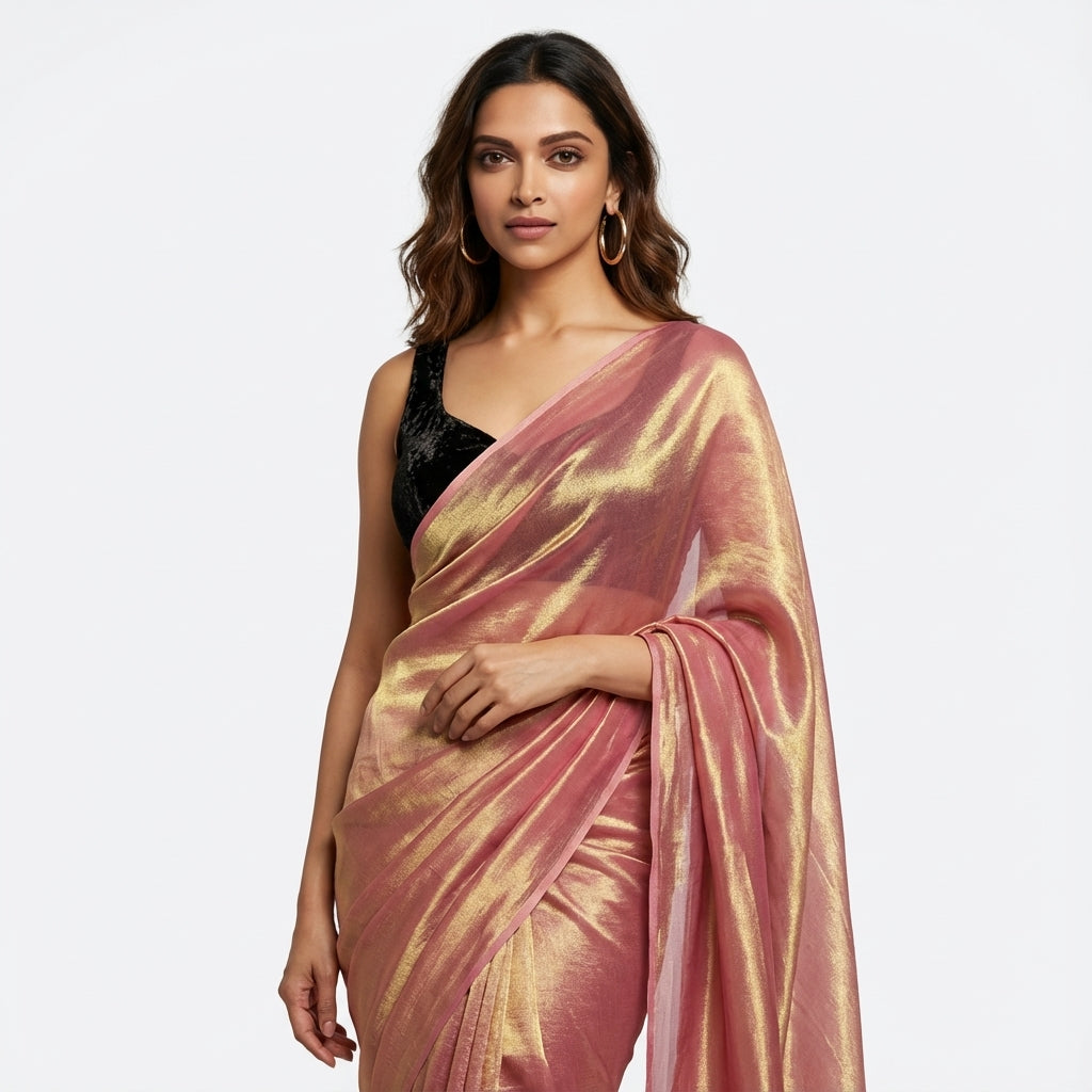 Antique wine fandy saree styled with velvet blouse for vintage ethnic look