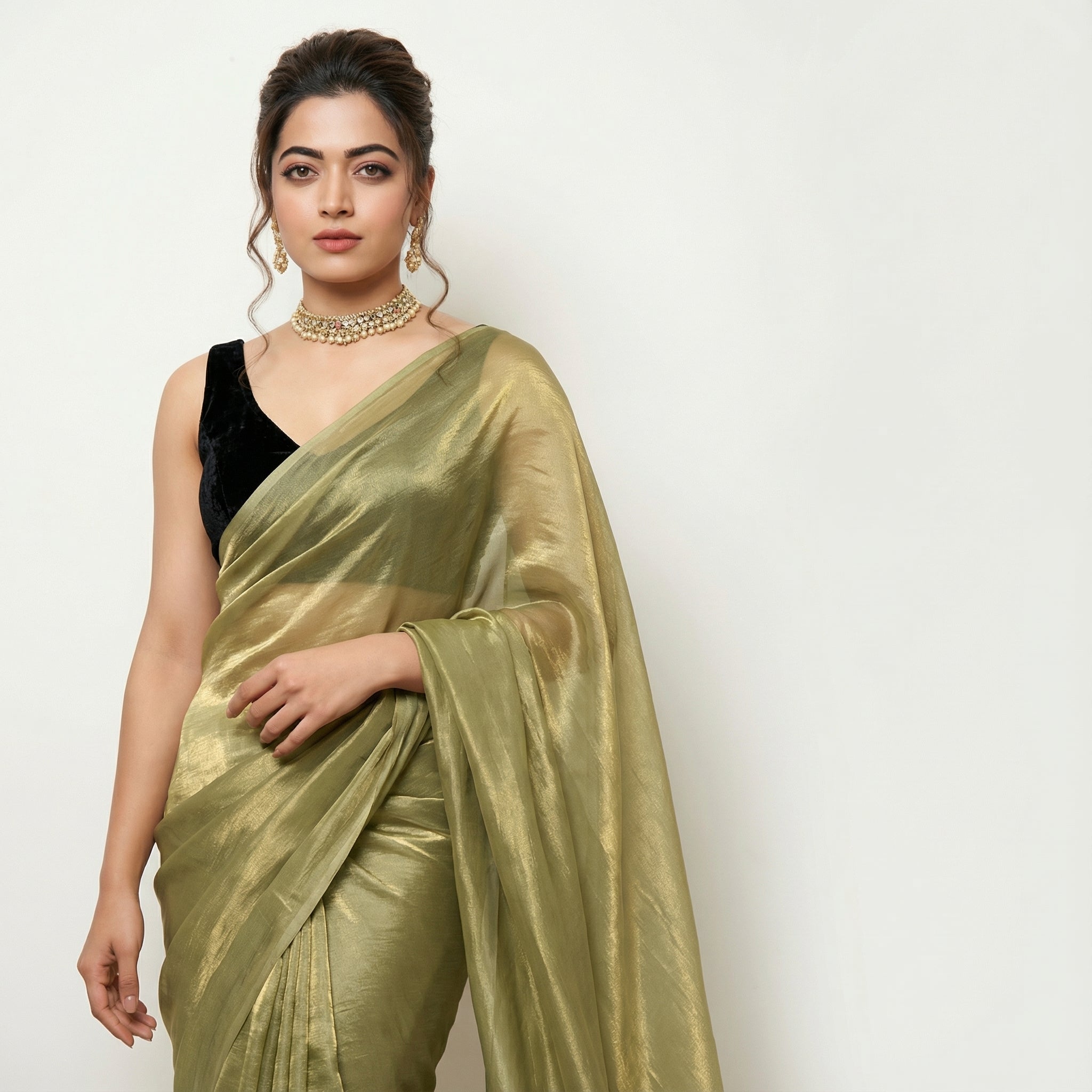 Mint green fandy saree with velvet blouse