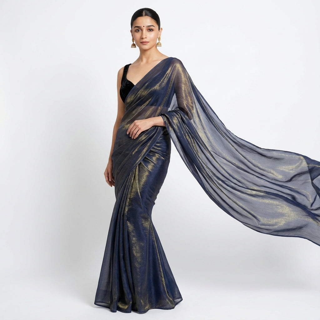 Dusty purple fandy saree styled with velvet blouse for elegant ethnic look