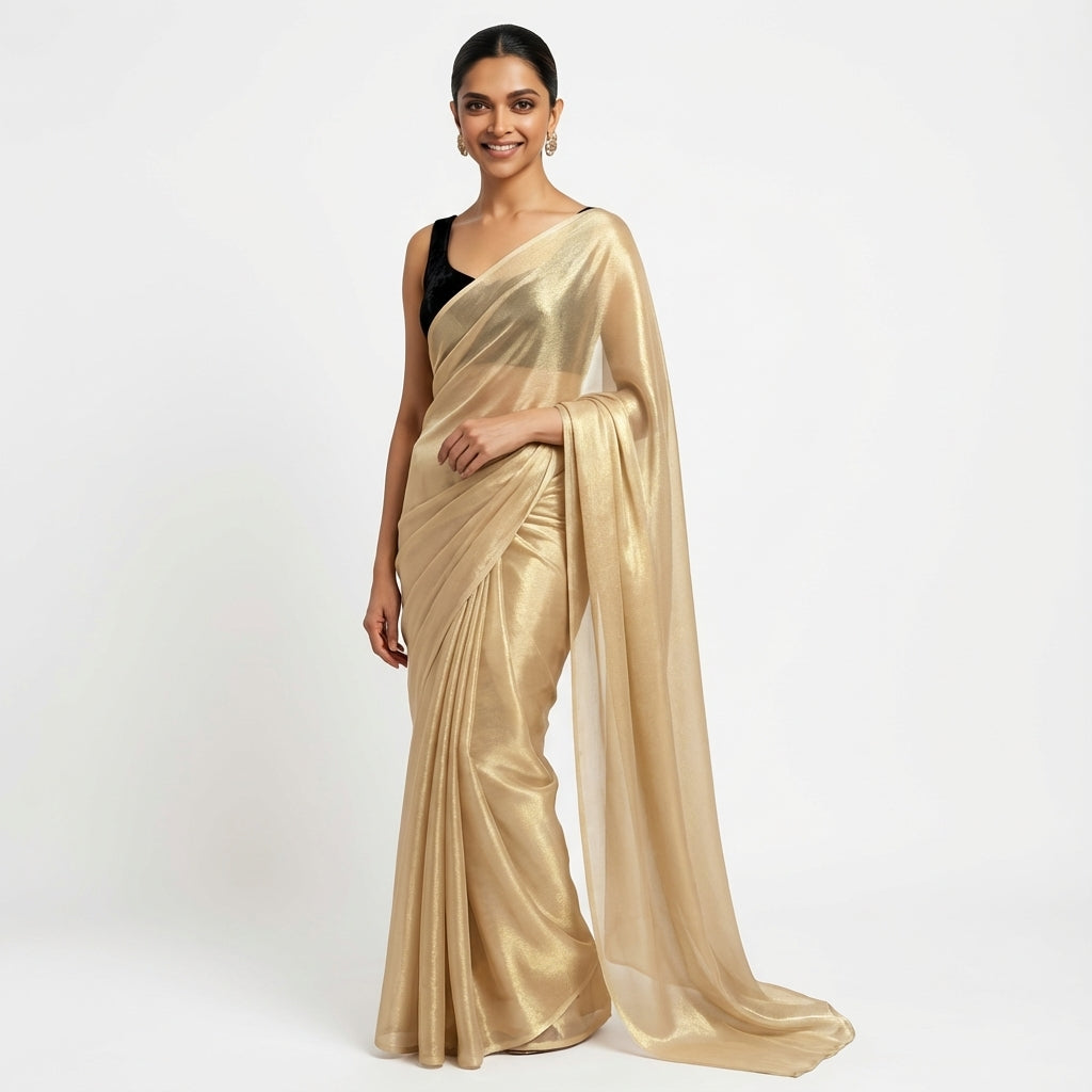 Classic cream fandy saree styled with velvet blouse contrast