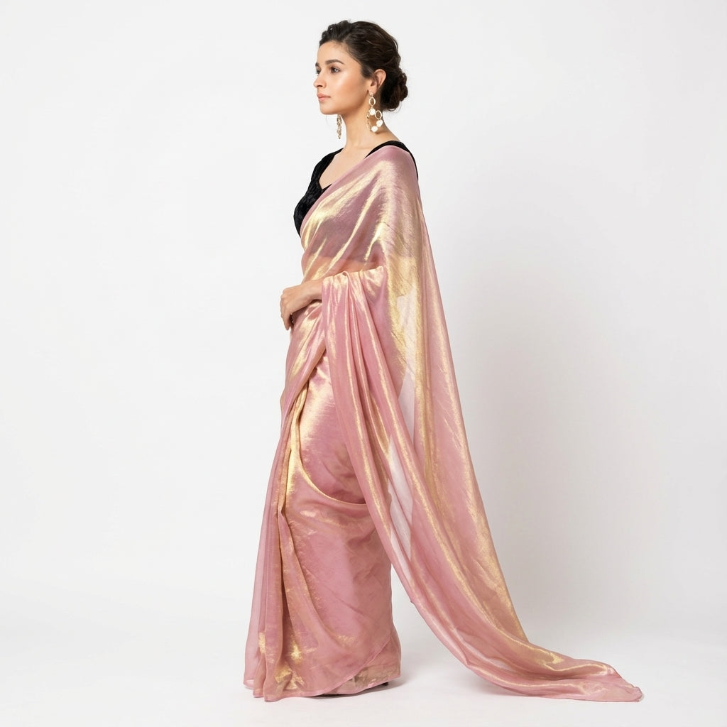 Fandy satin chiffon saree with velvet blouse