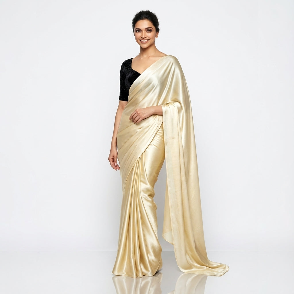 Cream fandy saree with velvet blouse
